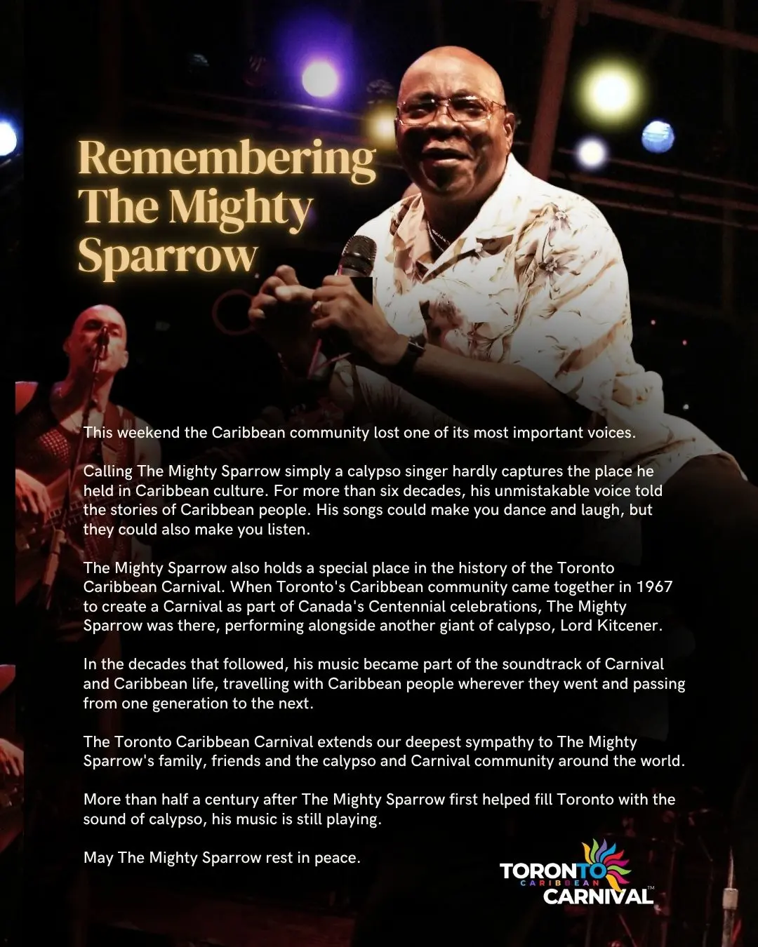 Remembering The Mighty Sparrow memorial poster Remembering The Mighty Sparrow memorial poster